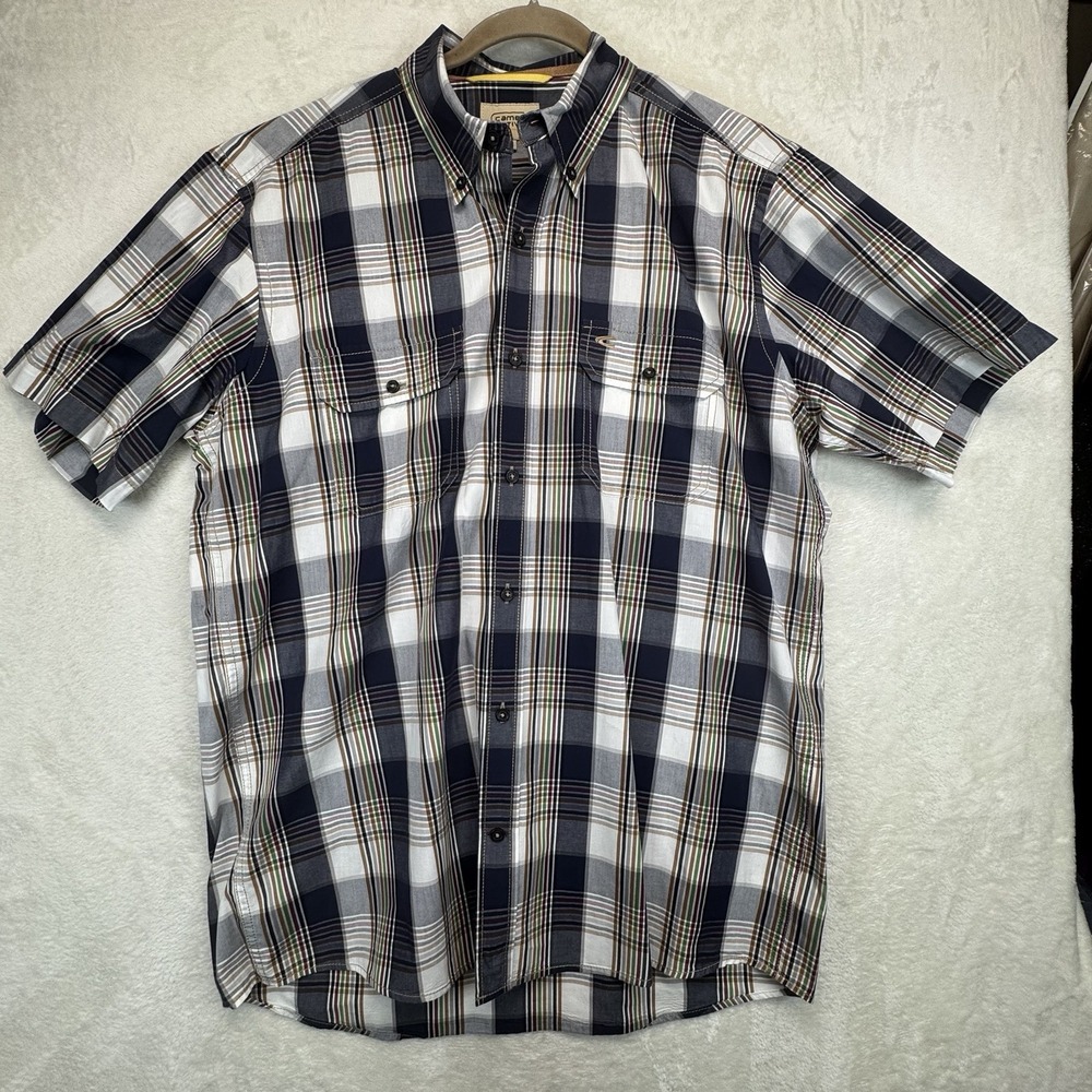 Camel Active Button Up Shirt Men's XL Plaid Short Sleeve Outdoor Travel Cotton